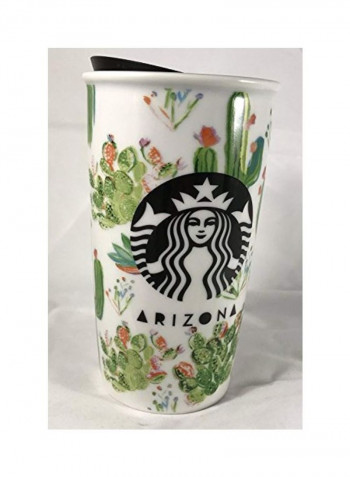 Ceramic Tumbler With Lid White/Green/Black