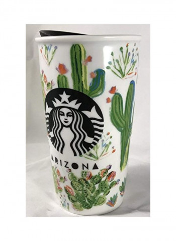 Ceramic Tumbler With Lid White/Green/Black