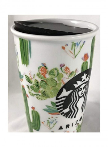Ceramic Tumbler With Lid White/Green/Black