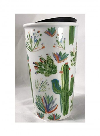 Ceramic Tumbler With Lid White/Green/Black