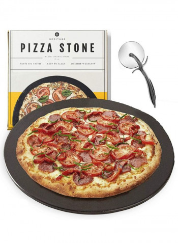 Ceramic Pizza Stone With Pizza Cutter Wheel Black 200g