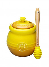 Stoneware Honey Pot With Dipper Yellow/Beige 5x4x5inch