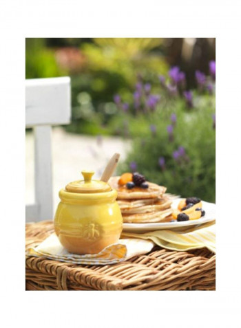 Stoneware Honey Pot With Dipper Yellow/Beige 5x4x5inch