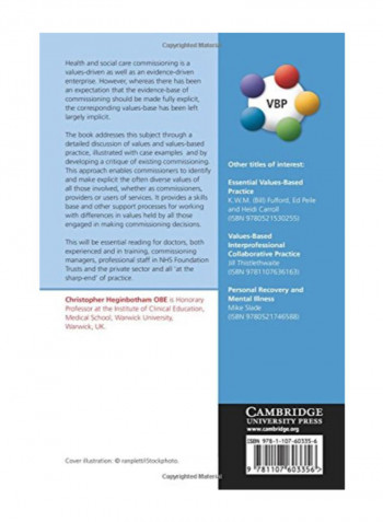 Values-Based Commissioning Of Health And Social Care (Values-Based Practice) Paperback