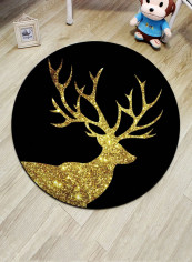 Lovely Deer Printed Pattern Round Shaped Antiskid Floor Mat Multicolour 60x60cm