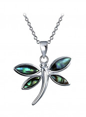 925 Sterling Silver Abalone Studded Dragonfly Pendant Necklace