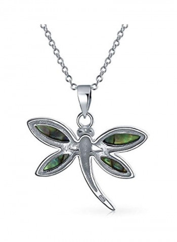 925 Sterling Silver Abalone Studded Dragonfly Pendant Necklace