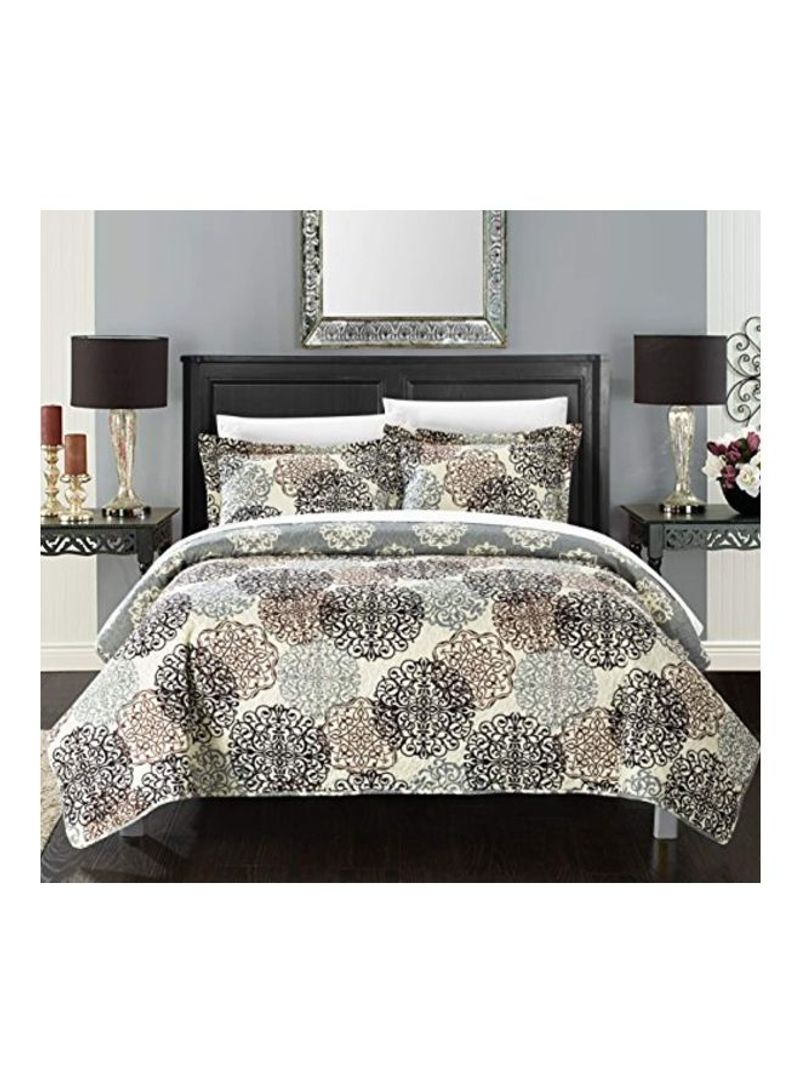 Reversible Printed Quilt Beige 104x90inch