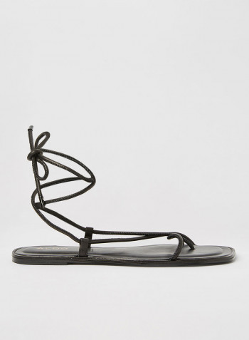 Adravia Tie-Up Flat Sandals Black