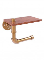 Pipeline Collection Tissue Paper Holder With Wooden Shelf Brushed Bronze
