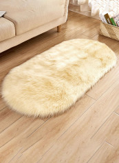 Oval Shaped Fluffy Floor Mat Beige 80 x 150centimeter