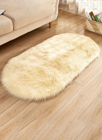 Oval Shaped Fluffy Floor Mat Beige 80 x 150centimeter