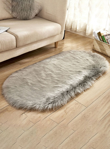 Oval Shaped Fluffy Floor Mat Grey 80 x 150centimeter