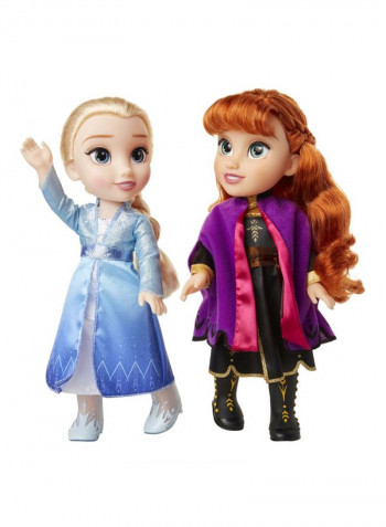 مجموعة من دميتين للأميرتين آنا وإلسا بتصميم دمية مغنية من فيلم "Frozen 2"