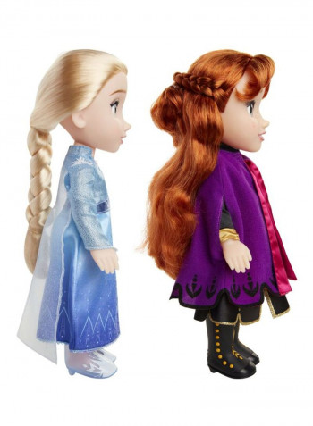 مجموعة من دميتين للأميرتين آنا وإلسا بتصميم دمية مغنية من فيلم "Frozen 2"