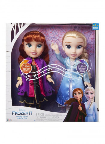 مجموعة من دميتين للأميرتين آنا وإلسا بتصميم دمية مغنية من فيلم "Frozen 2"