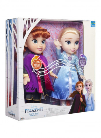 مجموعة من دميتين للأميرتين آنا وإلسا بتصميم دمية مغنية من فيلم "Frozen 2"