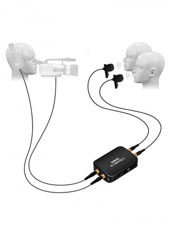 Dual Head Lavalier Lapel Microphone Clip On Condensor Mic Black