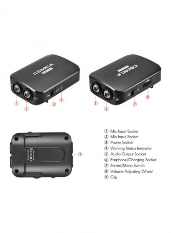 Dual Head Lavalier Lapel Microphone Clip On Condensor Mic Black
