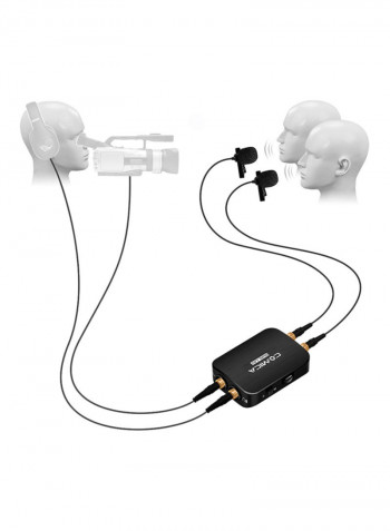 Dual Head Lavalier Lapel Microphone Clip On Condensor Mic Black