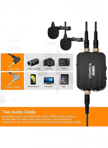 Dual Head Lavalier Lapel Microphone Clip On Condensor Mic Black