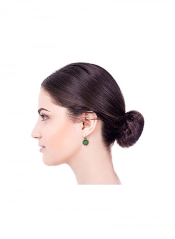 925 Sterling Silver Aventurine Studded Antique Floral Design Earrings