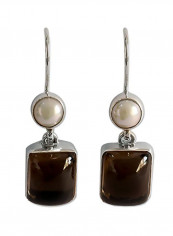 925 Sterling Silver Pearl And Quartz Studded Earrings