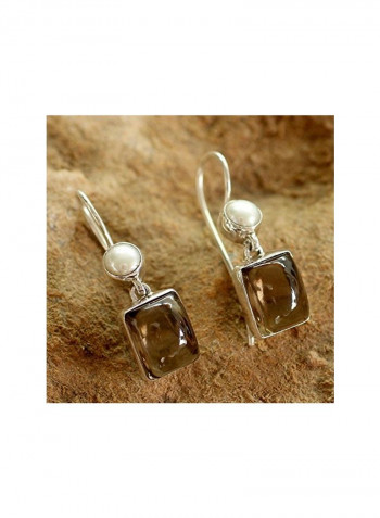 925 Sterling Silver Pearl And Quartz Studded Earrings