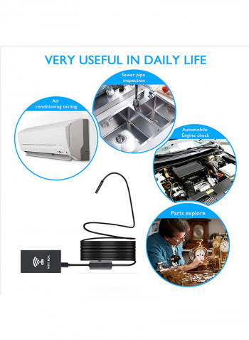 Wireless Endoscope IP68 Waterproof Wifi Borescope Inspection 2.0MP HD 8 LED 8mm Semi-Rigid Snake Camera For Iphones Ipads Android Devices And PC 17.0 x 13.0 x 5.0cm Black