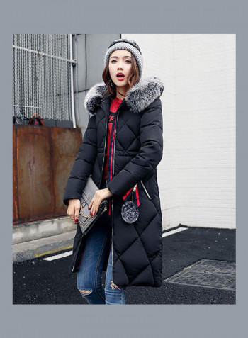 Cotton Long Furry Collar Overcoat black