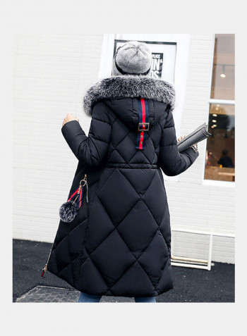 Cotton Long Furry Collar Overcoat black