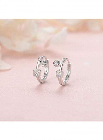 925 Sterling Silver White Gold Plated Cubic Zirconia Studded Huggie Hoop Earrings