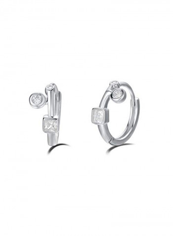 925 Sterling Silver White Gold Plated Cubic Zirconia Studded Huggie Hoop Earrings