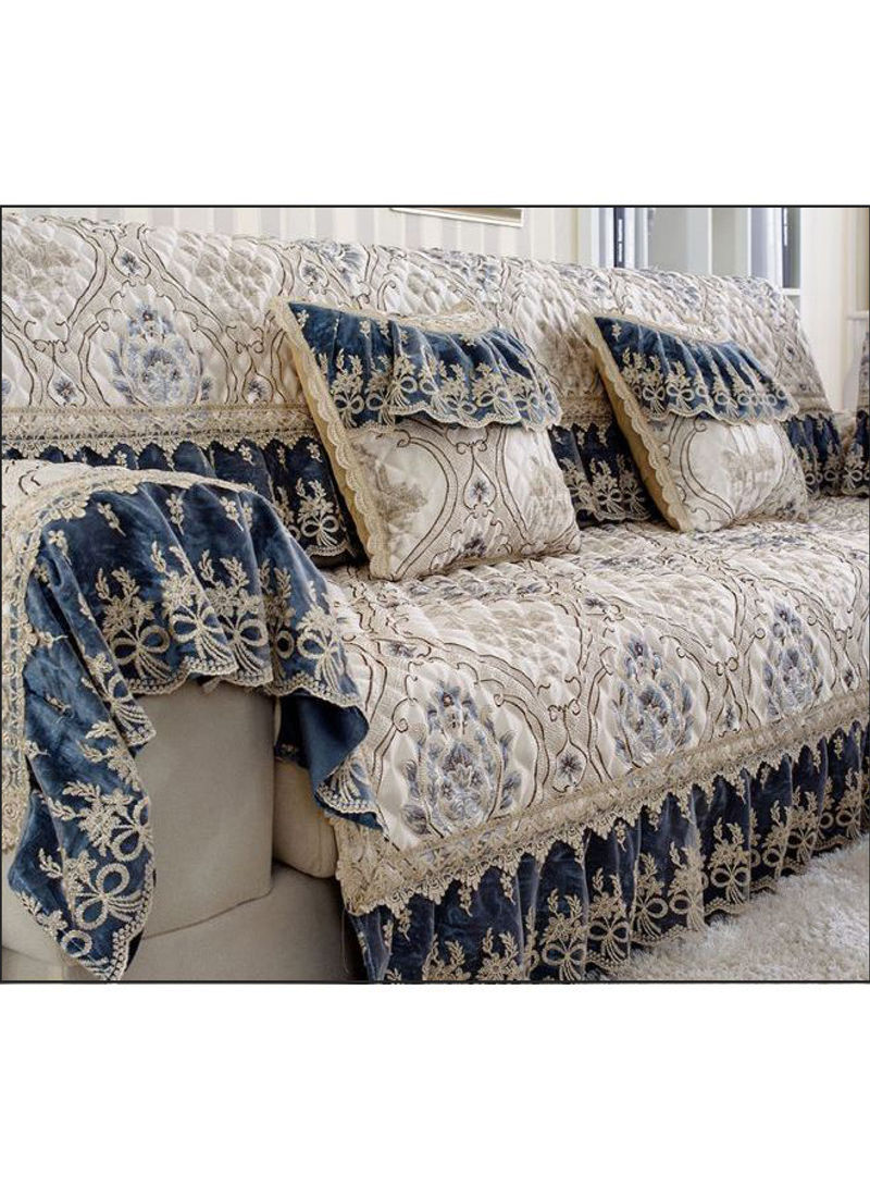 Non-Slip Lace Patchwork Sofa Slipcover Sapphire Blue 90 x 160centimeter