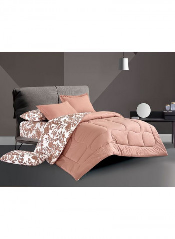 6-Piece 100% Soft Cotton Luxurious King Size Comforter Set(Comforter 260x240cm,Fitted Sheet 200x200+30cm,2 Pillow Case 75x75cm,2 Pillow Cover 75x75cm Brown