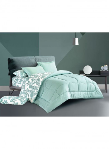 6-Piece 100% Soft Cotton Luxurious King Size Comforter Set(Comforter 260x240cm,Fitted Sheet 200x200+30cm,2 Pillow Case 75x75cm,2 Pillow Cover 75x75cm Green