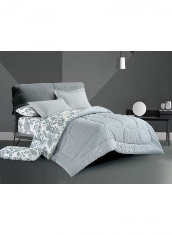 6-Piece 100% Soft Cotton Luxurious King Size Comforter Set(Comforter 260x240cm,Fitted Sheet 200x200+30cm,2 Pillow Case 75x75cm,2 Pillow Cover 75x75cm Grey