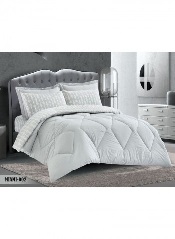 6-Piece 100% Soft Cotton Luxurious King Size Comforter Set(Comforter 260x240cm,Fitted Sheet 200x200+30cm,2 Pillow Case 75x75cm,2 Pillow Cover 75x75cm Silver
