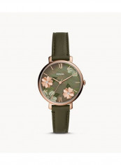 Women's Jacqueline Three-Hand Olive Leather Strap Wrist Watch ES4982
