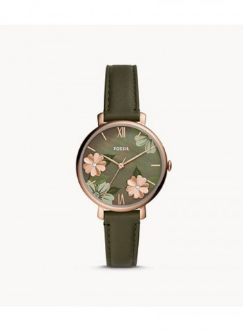 Women's Jacqueline Three-Hand Olive Leather Strap Wrist Watch ES4982