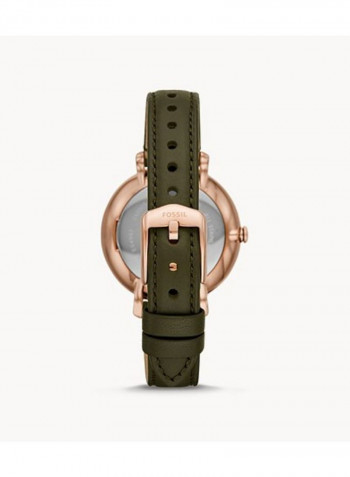 Women's Jacqueline Three-Hand Olive Leather Strap Wrist Watch ES4982