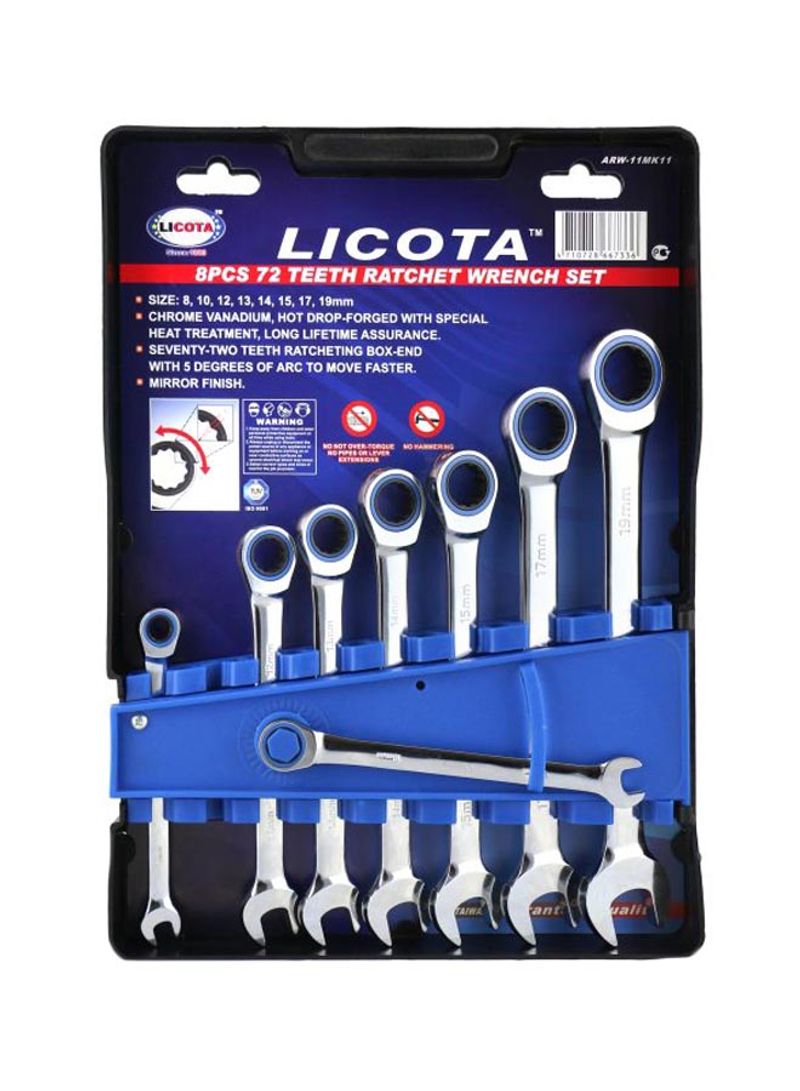 8-Piece Ratchet Wrench Set Silver