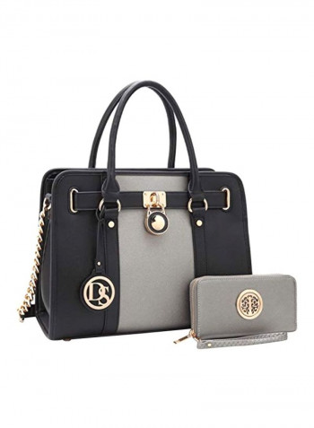 Top Handle Satchel Bag With Wallet Grey/Blue