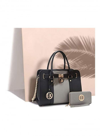 Top Handle Satchel Bag With Wallet Grey/Blue