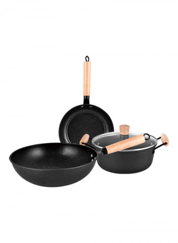 3-Piece Non-Stick Cookware Set Black 12inch
