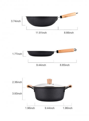 3-Piece Non-Stick Cookware Set Black 12inch