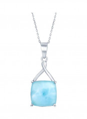 925 Sterling Silver Larimar Studded Square Pendant Necklace