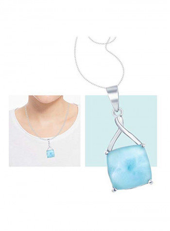 925 Sterling Silver Larimar Studded Square Pendant Necklace