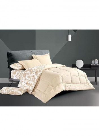 6-Piece 100% Soft Cotton Luxurious King Size Comforter Set(Comforter 260x240cm,Fitted Sheet 200x200+30cm,2 Pillow Case 75x75cm,2 Pillow Cover 75x75cm Beige