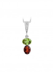 925 Sterling Silver With Peridot, Garnet And Cubic Zirconia Pendant Necklace
